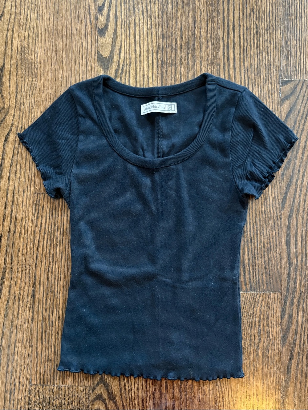 Abercrombie & Fitch Black Ribbed Scoop Neck Short Sleeve Top
